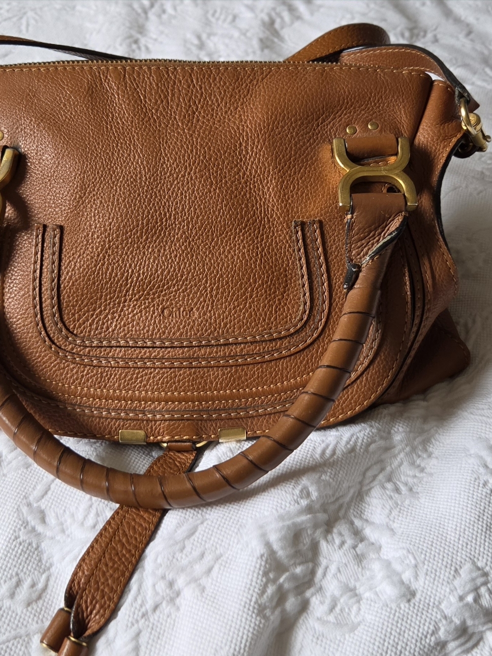 Chloe Cognac Leather Crossbody with Gold Hardware